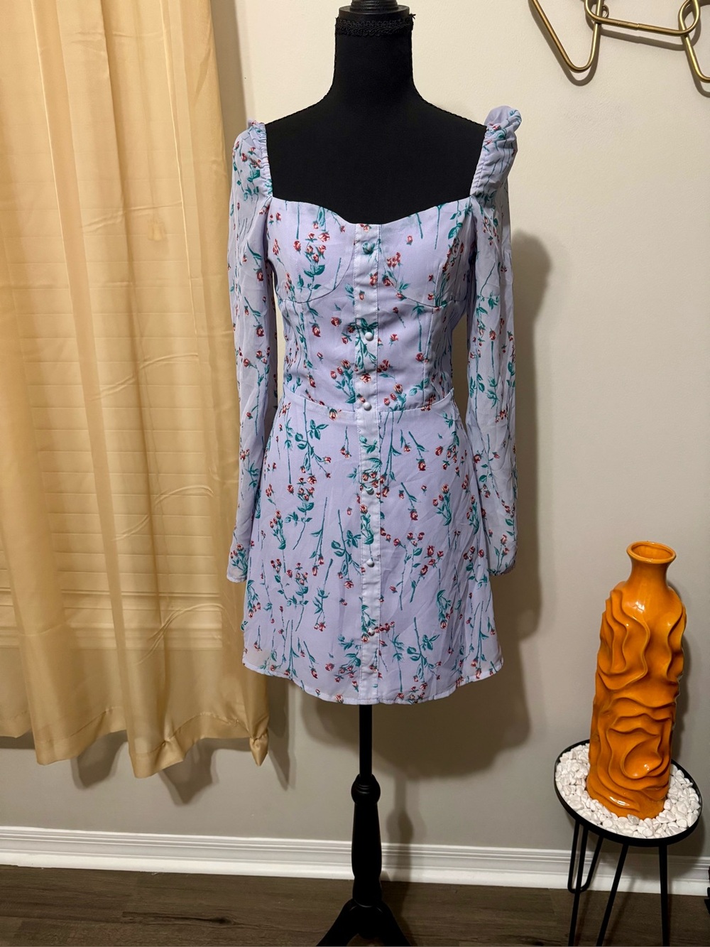 Missguided Lavender Floral Button-Front Mini Dress